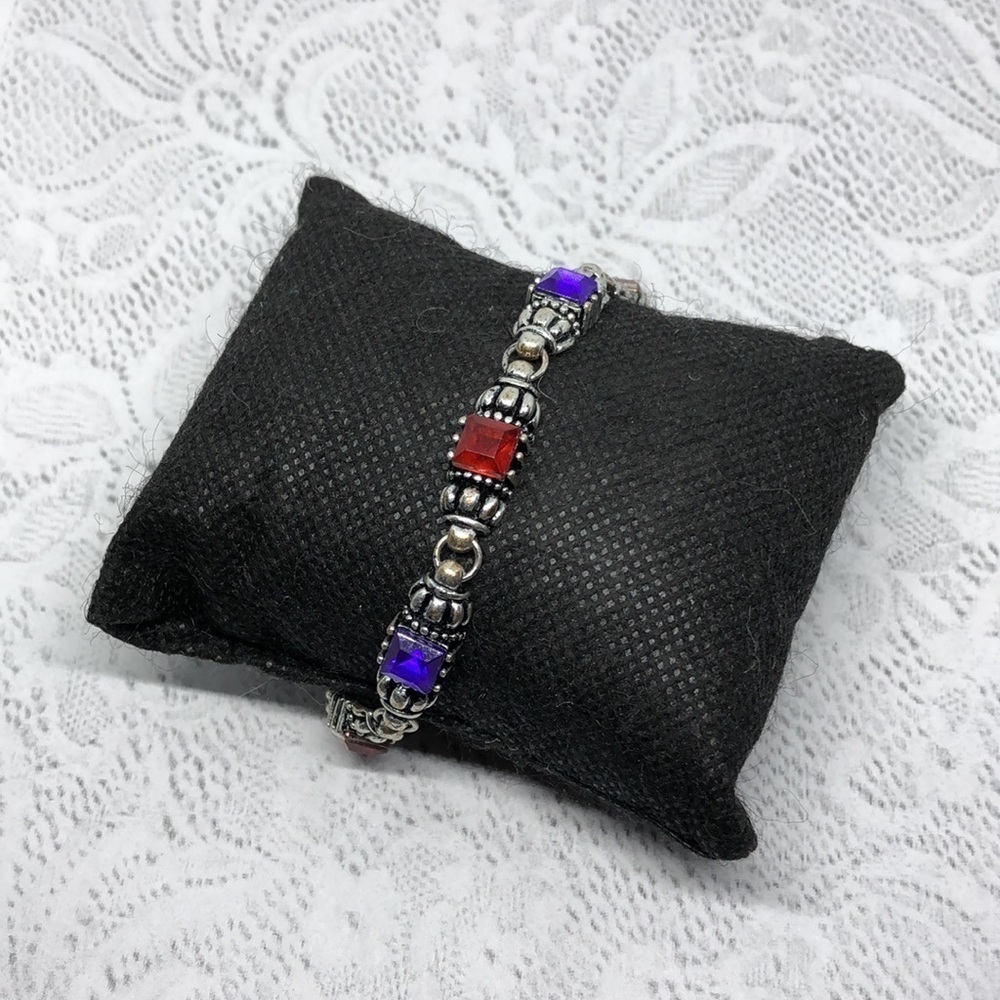 Antique silver tone bejeweled  faux gemstone look costume bracelet.
